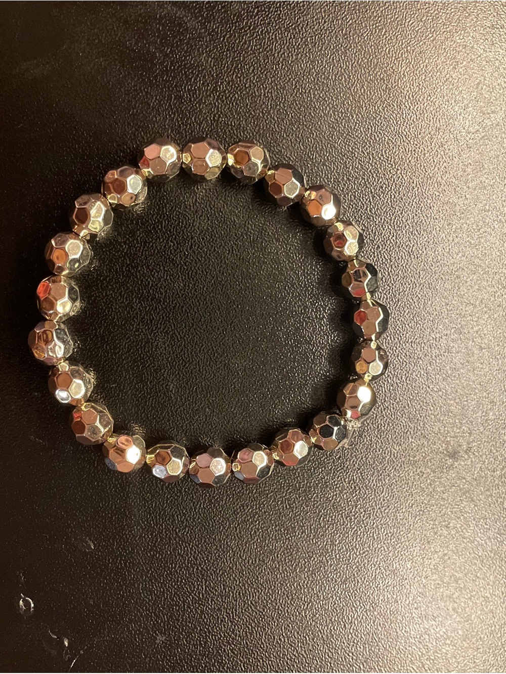 Faceted Metallic Bead Stretch Bracelet - Silver
